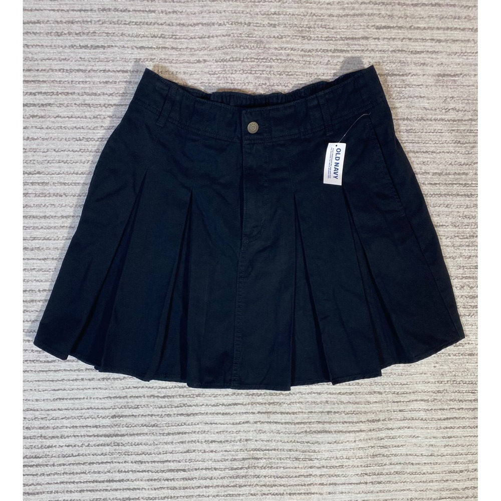 Old Navy Womens Black Pleated Mini Skirt Size M Tall Cotton Twill Preppy School
